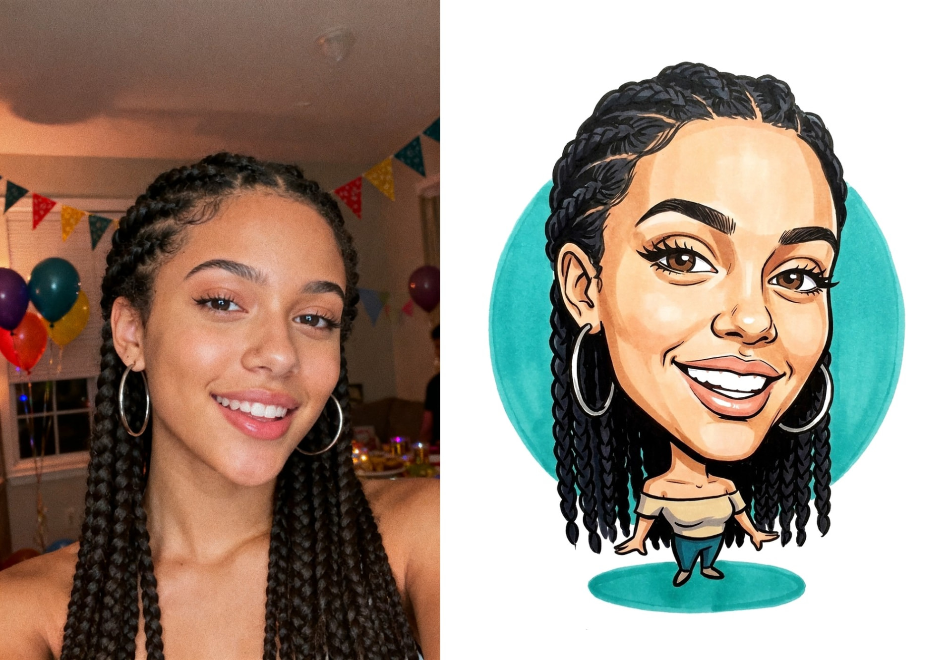 Guest portrait transformed into a colorful custom caricature