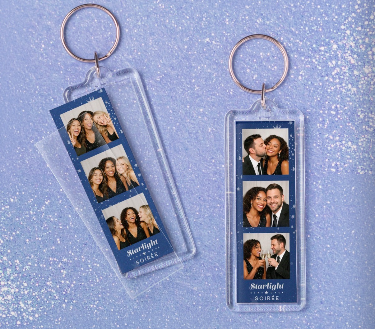 Custom photo keychain favors made on-site at a photo booth event