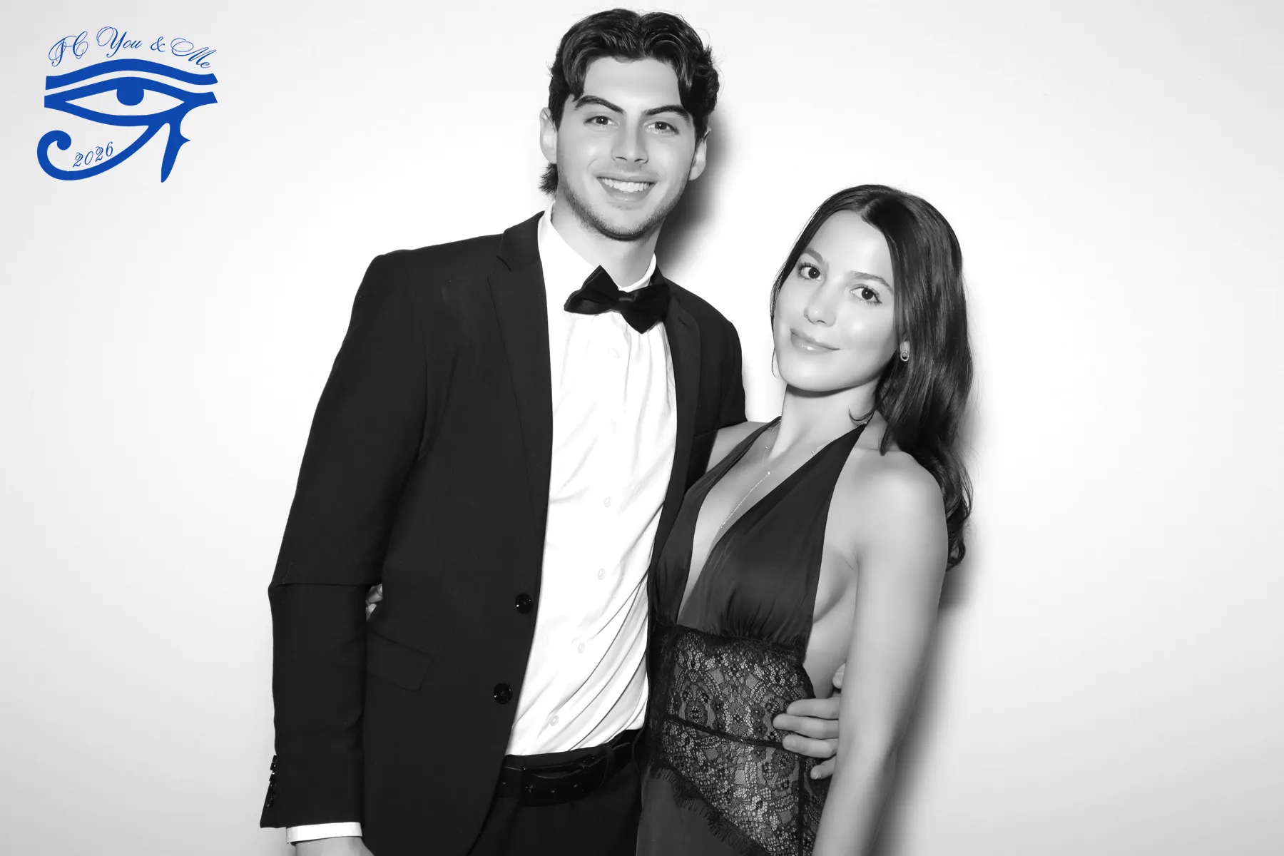 Allure Booth black and white portrait of couple in bow tie at gala event